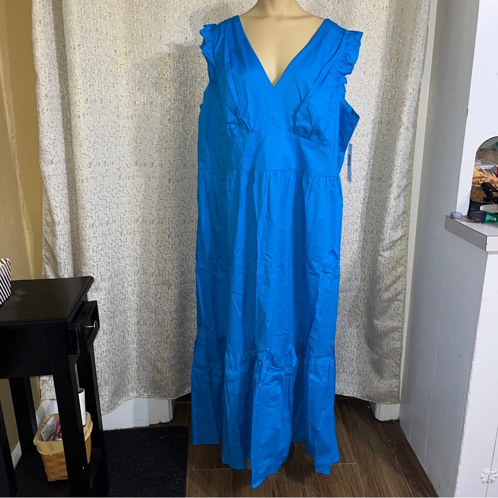 Maggy London Womens Plus Size Solid Blue Cotton Maxi Dress, NWT, Size 20W